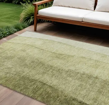 9' X 12' Olive Green And Artichoke Green Ombre Washable Indoor Outdoor Area Rug