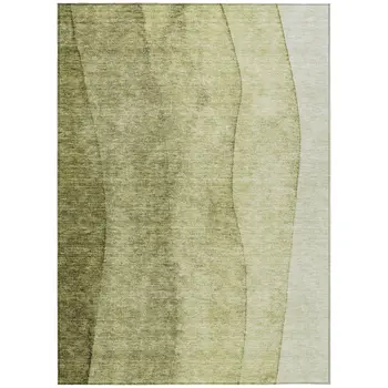 9' X 12' Olive Green And Artichoke Green Ombre Washable Indoor Outdoor Area Rug