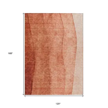 10' X 14' Red Copper And Terra Cotta Ombre Washable Indoor Outdoor Area Rug