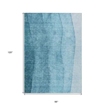 8' X 10' Teal Blue Aqua And Blue Ombre Washable Indoor Outdoor Area Rug