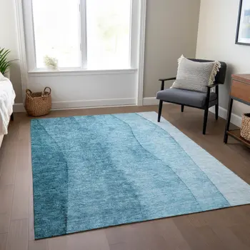 8' X 10' Teal Blue Aqua And Blue Ombre Washable Indoor Outdoor Area Rug