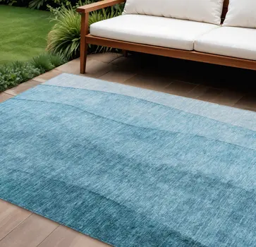 9' X 12' Teal Blue Aqua And Blue Ombre Washable Indoor Outdoor Area Rug