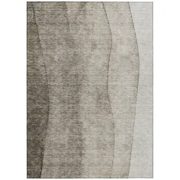 8' X 10' Taupe Brown And Ivory Ombre Washable Indoor Outdoor Area Rug