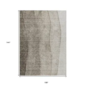 9' X 12' Taupe Brown And Ivory Ombre Washable Indoor Outdoor Area Rug