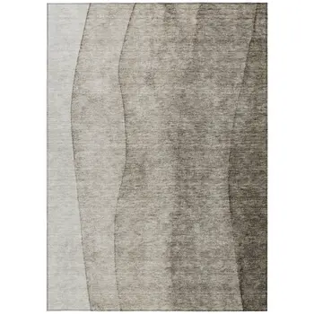 10' X 14' Taupe Brown And Ivory Ombre Washable Indoor Outdoor Area Rug