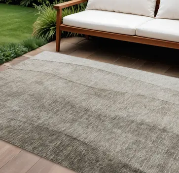 10' X 14' Taupe Brown And Ivory Ombre Washable Indoor Outdoor Area Rug