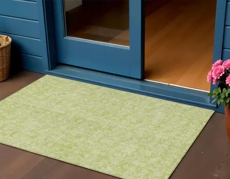 3' X 5' Artichoke Green And Ivory Floral Washable Indoor Outdoor Area Rug