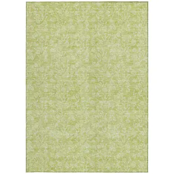 5' X 8' Artichoke Green And Ivory Floral Washable Indoor Outdoor Area Rug