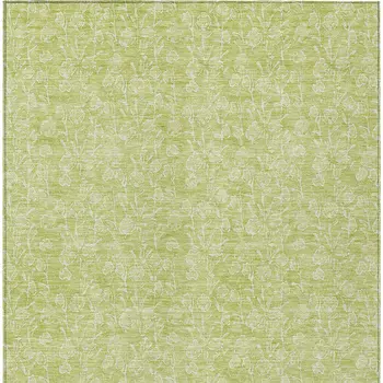 5' X 8' Artichoke Green And Ivory Floral Washable Indoor Outdoor Area Rug