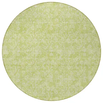 8' Artichoke Green And Ivory Round Floral Washable Indoor Outdoor Area Rug