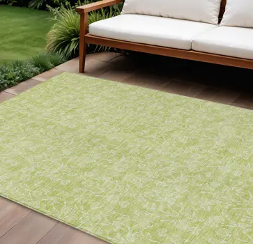 8' X 10' Artichoke Green And Ivory Floral Washable Indoor Outdoor Area Rug