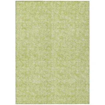 8' X 10' Artichoke Green And Ivory Floral Washable Indoor Outdoor Area Rug
