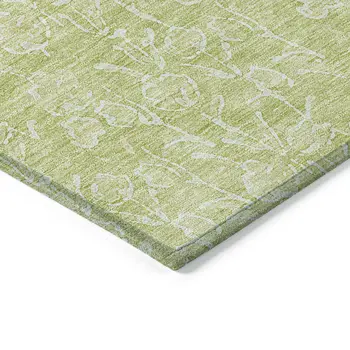 8' X 10' Artichoke Green And Ivory Floral Washable Indoor Outdoor Area Rug