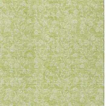 8' X 10' Artichoke Green And Ivory Floral Washable Indoor Outdoor Area Rug