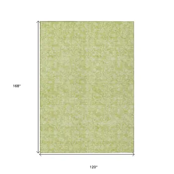10' X 14' Artichoke Green And Ivory Floral Washable Indoor Outdoor Area Rug