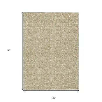 3' X 5' Beige And Ivory Floral Washable Indoor Outdoor Area Rug