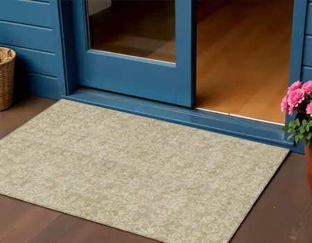 3' X 5' Beige And Ivory Floral Washable Indoor Outdoor Area Rug