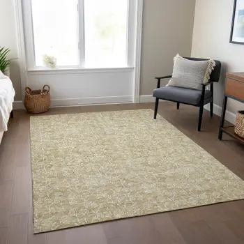 3' X 5' Beige And Ivory Floral Washable Indoor Outdoor Area Rug