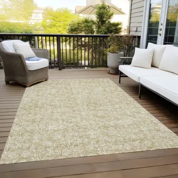 3' X 5' Beige And Ivory Floral Washable Indoor Outdoor Area Rug