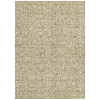 10' X 14' Beige And Ivory Floral Washable Indoor Outdoor Area Rug