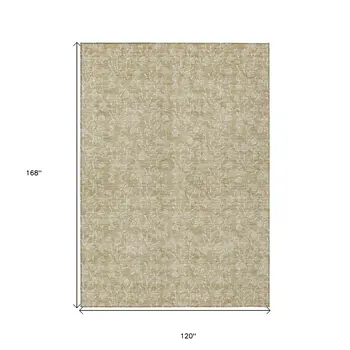 10' X 14' Beige And Ivory Floral Washable Indoor Outdoor Area Rug