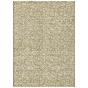 10' X 14' Beige And Ivory Floral Washable Indoor Outdoor Area Rug