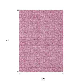 3' X 5' Blush And Ivory Floral Washable Indoor Outdoor Area Rug
