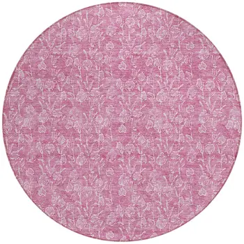 8' Blush And Ivory Round Floral Washable Indoor Outdoor Area Rug