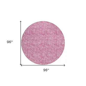 8' Blush And Ivory Round Floral Washable Indoor Outdoor Area Rug