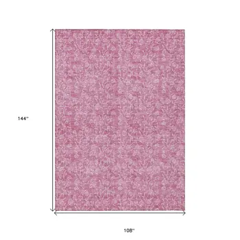 9' X 12' Blush And Ivory Floral Washable Indoor Outdoor Area Rug
