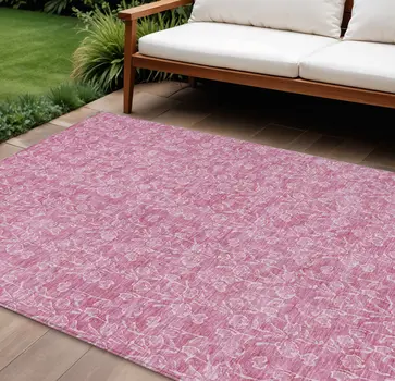 9' X 12' Blush And Ivory Floral Washable Indoor Outdoor Area Rug