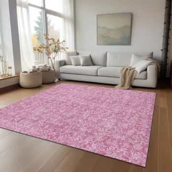9' X 12' Blush And Ivory Floral Washable Indoor Outdoor Area Rug