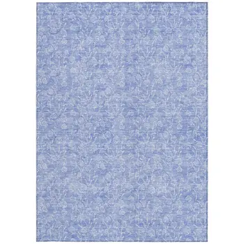 3' X 5' Denim Blue And Ivory Floral Washable Indoor Outdoor Area Rug