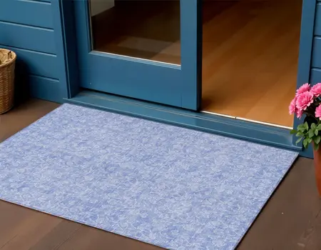 3' X 5' Denim Blue And Ivory Floral Washable Indoor Outdoor Area Rug
