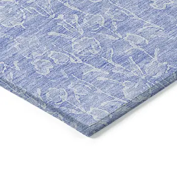 5' X 8' Denim Blue And Ivory Floral Washable Indoor Outdoor Area Rug