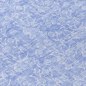8' Denim Blue And Ivory Round Floral Washable Indoor Outdoor Area Rug