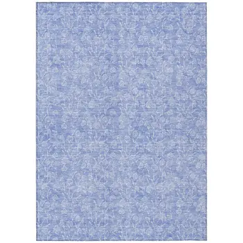 9' X 12' Denim Blue And Ivory Floral Washable Indoor Outdoor Area Rug