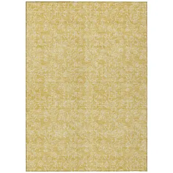 3' X 5' Gold And Ivory Floral Washable Indoor Outdoor Area Rug