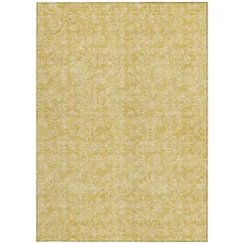 5' X 8' Gold And Ivory Floral Washable Indoor Outdoor Area Rug