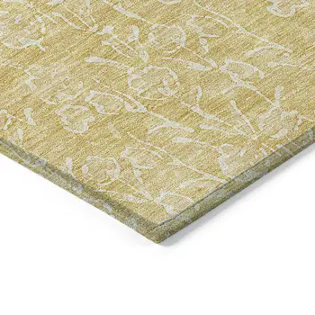 8' X 10' Gold And Ivory Floral Washable Indoor Outdoor Area Rug