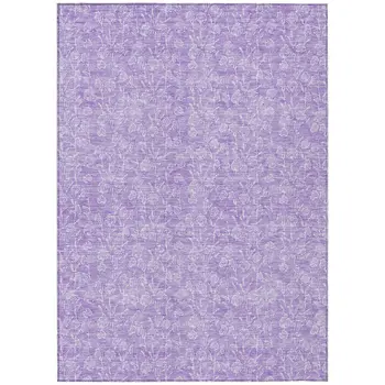 3' X 5' Lilac And Ivory Floral Washable Indoor Outdoor Area Rug