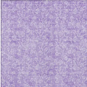 3' X 5' Lilac And Ivory Floral Washable Indoor Outdoor Area Rug