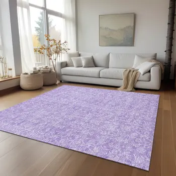3' X 5' Lilac And Ivory Floral Washable Indoor Outdoor Area Rug