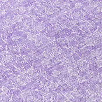 8' Lilac And Ivory Round Floral Washable Indoor Outdoor Area Rug