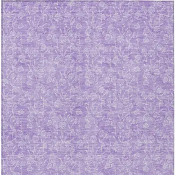 8' X 10' Lilac And Ivory Floral Washable Indoor Outdoor Area Rug