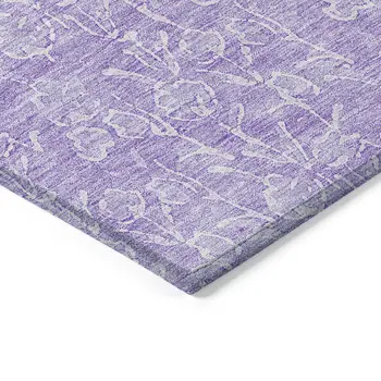 8' X 10' Lilac And Ivory Floral Washable Indoor Outdoor Area Rug