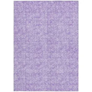 9' X 12' Lilac And Ivory Floral Washable Indoor Outdoor Area Rug