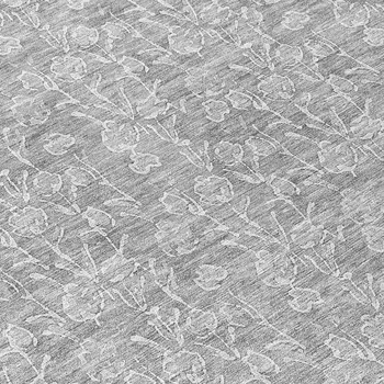 8' Silver And Ivory Round Floral Washable Indoor Outdoor Area Rug
