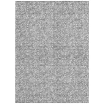 9' X 12' Silver And Ivory Floral Washable Indoor Outdoor Area Rug