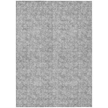9' X 12' Silver And Ivory Floral Washable Indoor Outdoor Area Rug